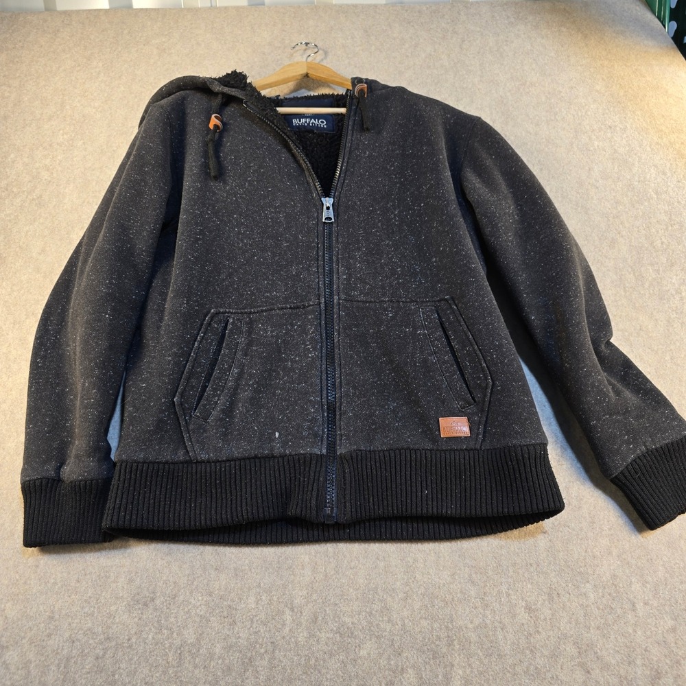 Buffalo David Bitton Mens Sherpa Lined Full Zip Hoodie Marled Black Grey Size M